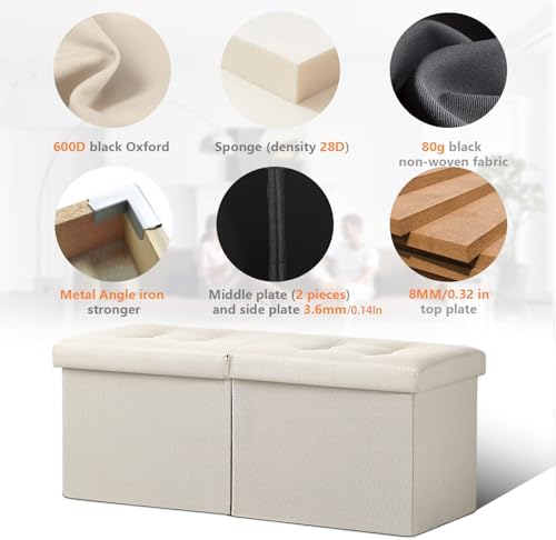 AmasSmile Footrest Ottoman Storage Bench,34" Linen Folding Chest,Beige