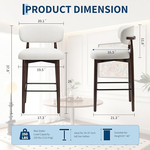 Garvee 26″ Wooden Bar Stools Set of 2, Counter Height Bar Stools, Beige