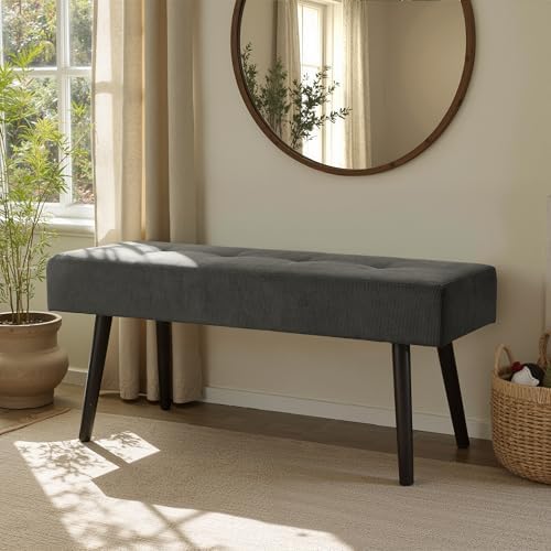 Comfy to go Entryway Bench - Grey Bench for Bedroom, Modern Ottoman End of Be...