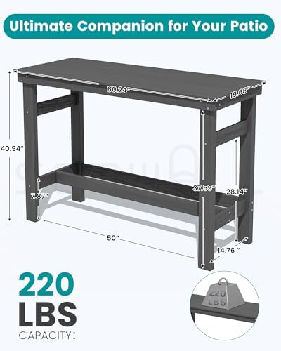 SERWALL 41" HDPE Outdoor Bar Table with 1.6" Umbrella Hole, Grey