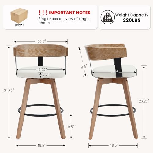 DUOMAY Swivel Bar Stools Set of 1, 26" Counter Height Counter Stool with...