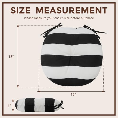 FUNHOME Outdoor Round Bistro Chair Cushions, 15x15x4Inch-Black White Stripe