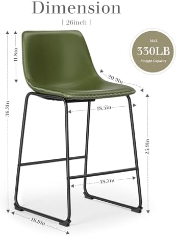 DUMOS Bar Stools Set of 4, Faux Leather Counter Height Bar Chairs for Pub