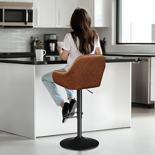 Yaheetech Bar Stools Set of 2, Adjustable Swivel PU Leather, Retro Brown
