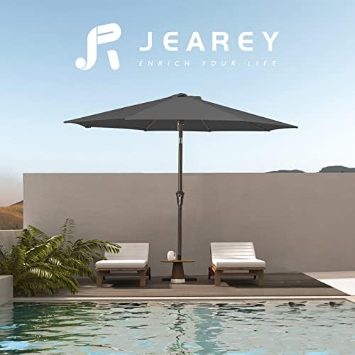 JEAREY 9FT Outdoor Patio Umbrella, Market Umbrella, Dark Gray