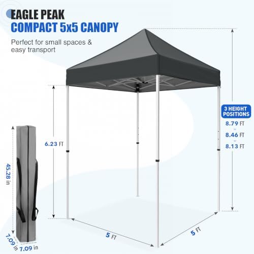 EAGLE PEAK 5x5 Pop Up Canopy Tent Instant Outdoor Canopy Easy Set-up Straight...