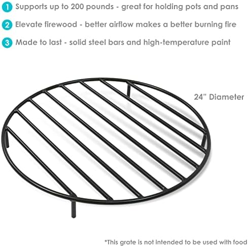 Sunnydaze Elevated Fire Pit Grate for Wood, Metal, 24” Dia, Round, Black