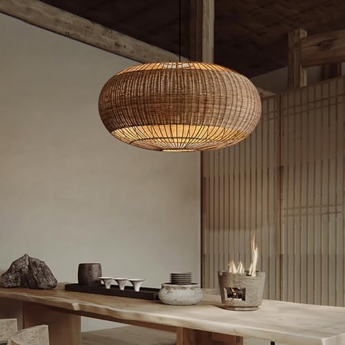 Rattan Handwoven Pendant Lights Adjustable Bamboo Wicker Hanging Lamp, Pendan...