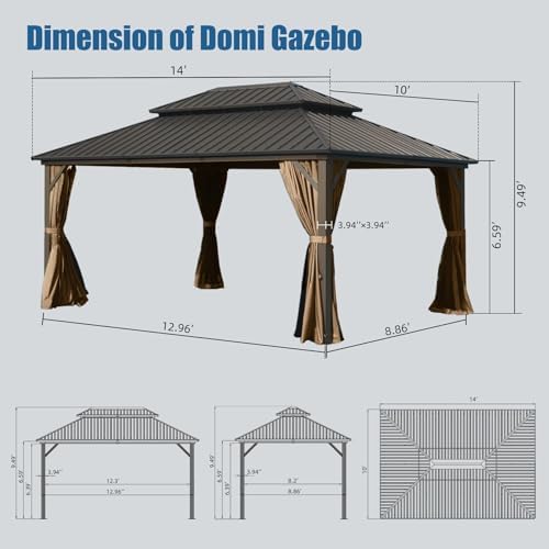 Domi 10x14 Outdoor Hardtop Gazebo, Metal Gazebo for Patios, Brown
