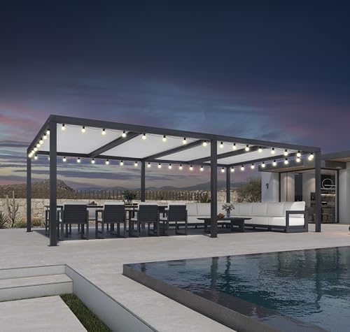 PURPLE LEAF 14' x 24' Louvered Pergola w/Lights, 73mph Wind Resistant