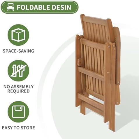 OC Orange-Casual Folding Patio Dining Chair Set of 2, Wood Chair, Beige