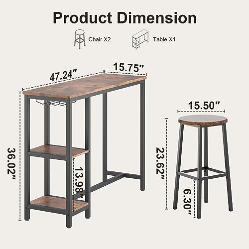 Qsun 3-Piece Bar Table Set for 2