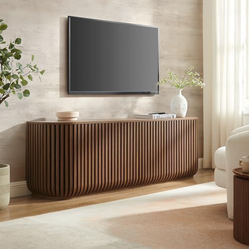 Modway Fortitude 75" Fluted Curved Sideboard Buffet with 4 Doors in Waln...