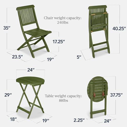 Best Choice Products 3-Piece Acacia Wood Bistro Set, Folding Patio Furniture ...