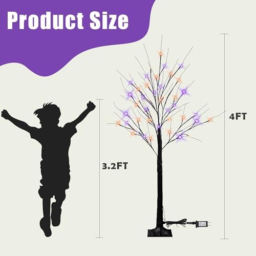 Dazzle Bright 2 Pack Halloween Lighted Up Birch Tree, Total 96 LED Purple and...