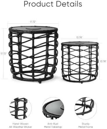 PARTPHONER Boho Solar Outdoor Side Table with Built-in Lights Set of 2, All-W...