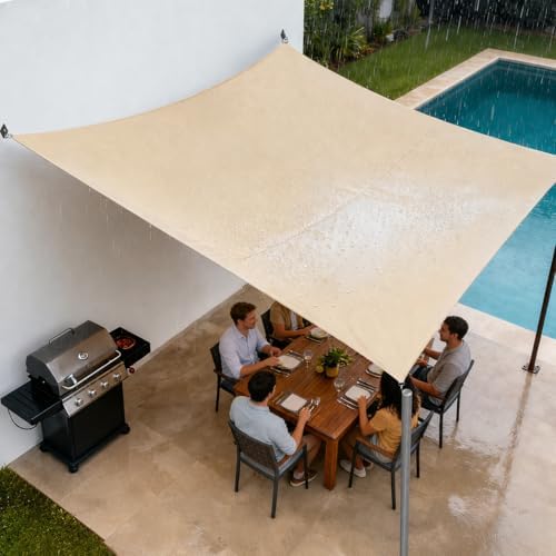 Royal Shade 7' x 12' Beige Rectangle Waterproof Sun Shade Sail Canopy...