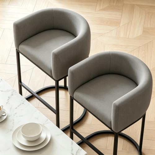 26" H Counter Height Bar Stools Set of 2, Modern Barrel Counter Stools w...