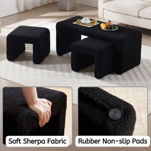 LukeAlon 3-Piece Nesting Ottoman Bench Set, 40.5" Wide Upholstered End o...