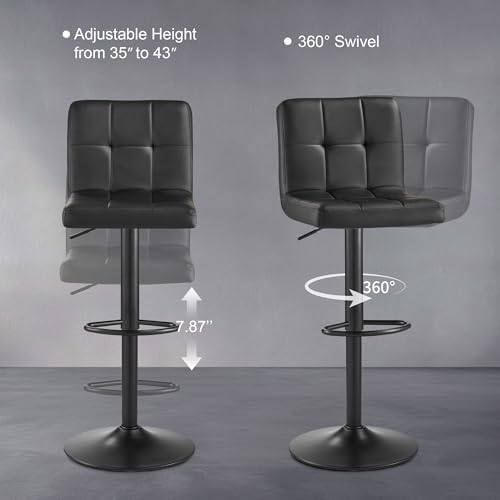 Bar Stools Set of 2, Thickened Seat Cushion Square Swivel Bar Stools with Bac...