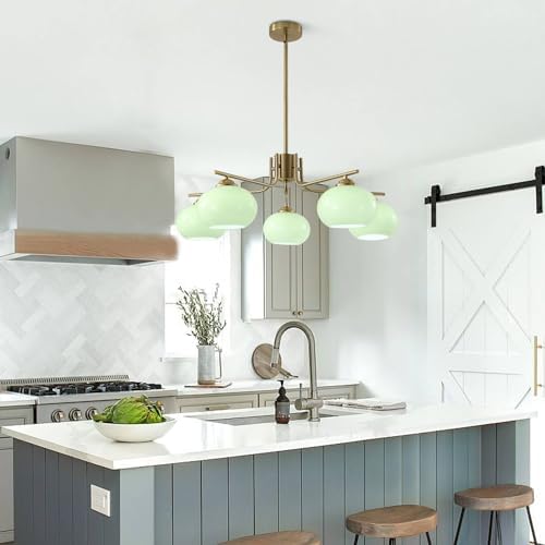 KCO Lighting Green Glass Pendant Light 5 Light Large Globe Chandelier Brushed...