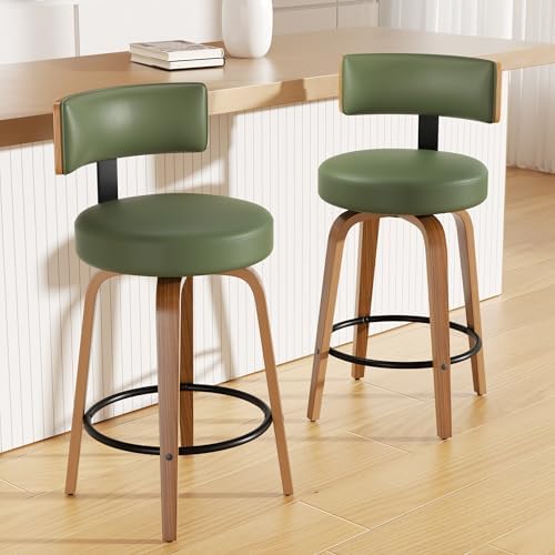 Swivel Bar Stools Set of 2, 26" Faux Leather Upholstered Counter Height ...