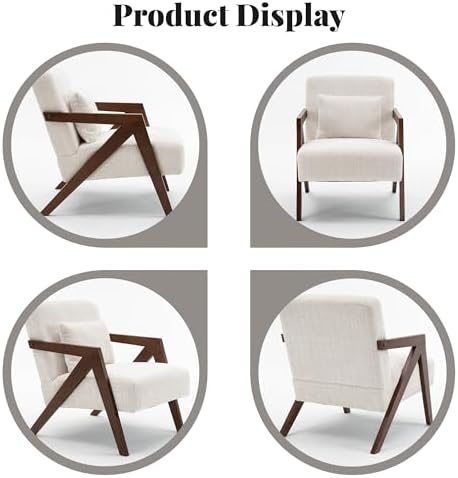 Mid-Century Modern Accent Chair with Solid Wood Frame，Upholstered Chenille Li...