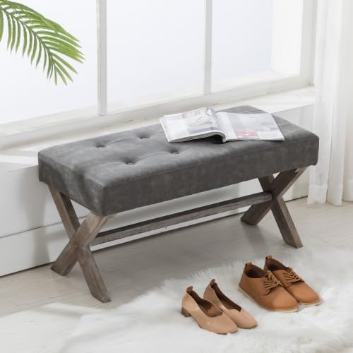 chairus 36" PU Leather Farmhouse Entryway Bench End of Bed Bench, Gray