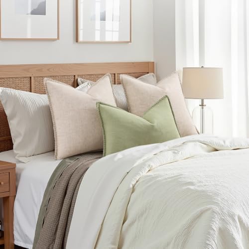 decorUhome Linen Natural Beige Throw Pillow Covers 24X24 Set of 2