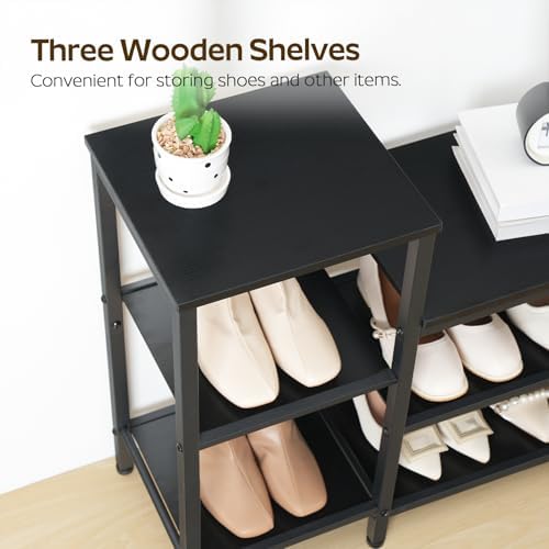 YATINEY 3-Tier Shoe Rack Bench, Wooden Shoe Storage Bench, Industrial Entrywa...