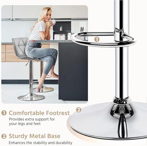 Yaheetech Bar Stools Set of 2 Modern Swivel Counter Barstools Light Gray