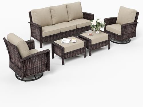 SUNSHINE VALLEY 5pcs Patio Furniture Set, Outdoor High Back Sofa, Beige