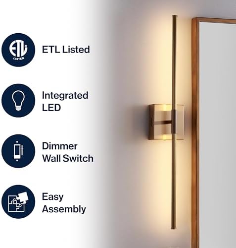 JONATHAN Y Makena 28" 1-Light LED Wall Sconce, Brass Gold