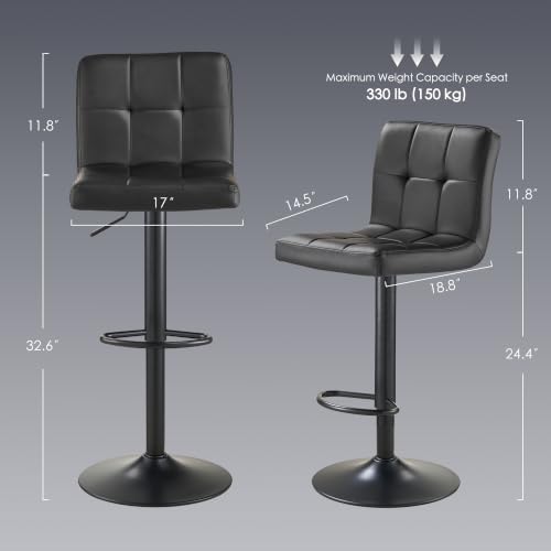 Bar Stools Set of 2, Thickened Seat Cushion Square Swivel Bar Stools with Bac...