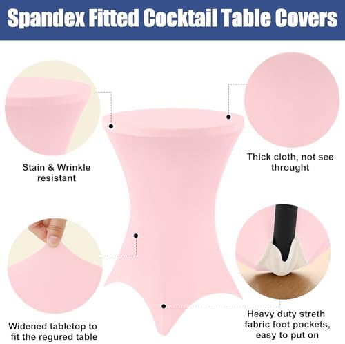 Moosfor Spandex Cocktail Table Covers 4 Pack, Elastic Fitted Stretch Table Cl...