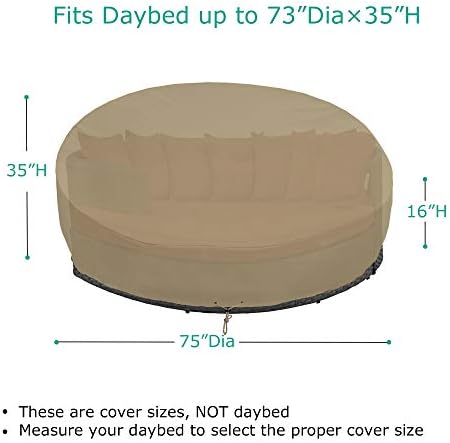 SunPatio Heavy Duty FadeStop Outdoor Round Daybed Cover 75 Inch, Patio Day Be...