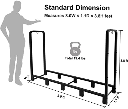 8ft Outdoor Firewood Rack, Upgraded Heavy Duty Logs Stand Stacker Holder for ...