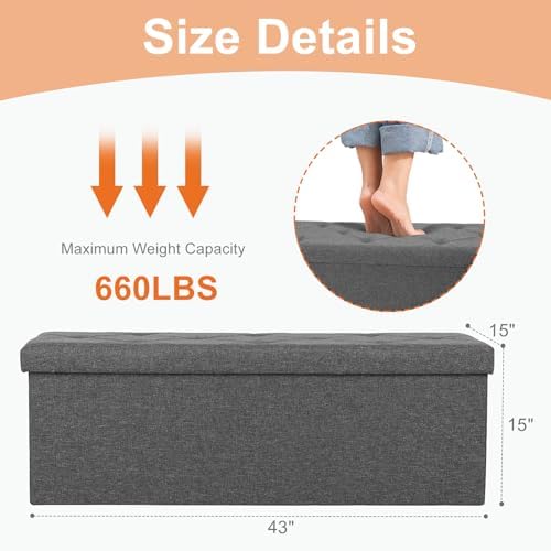 Sweetcrispy 43 Inch Folding Storage Ottoman Bench, Ottoman with Storage