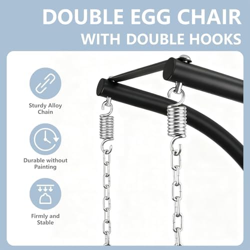 SWITTE Double Egg Chair Outdoor with Stand & Footrest, Patio Swing, Gray