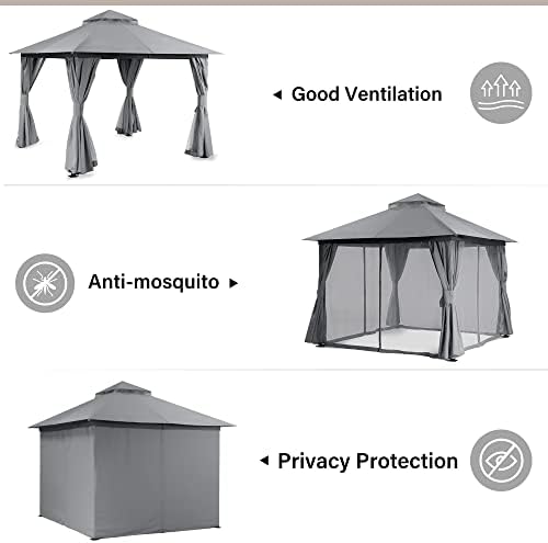 LAUSAINT HOME 10x10 Gazebo Canopy, Heavy Duty Metal Frame Patio Canopy with 1...