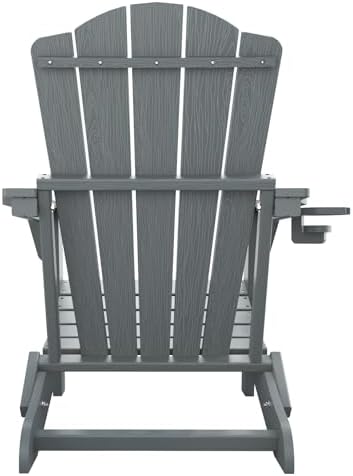 THOEOE Folding Adirondack Chair, All-Weather Fire Pit Chair with Cup Holder