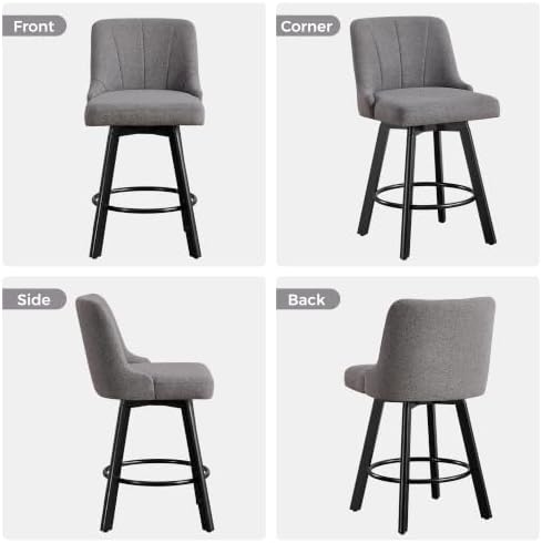 Swivel Bar Stools Set of 2,24" Upholstered Counter Height Bar Chairs wit...