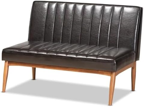 Baxton Studio Daymond Mid-Century Modern Dark Brown Faux Leather Upholstered ...
