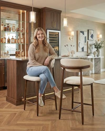 Bar Stools Set of 2, 25.6″ Counter Height Bar Stools with Wood Legs