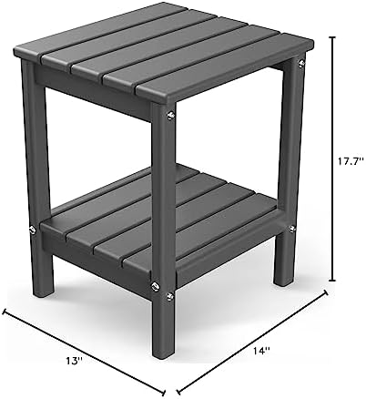 GREENVINES Outdoor Side Table, HDPE 2-Tier Adirondack Tables, Gray