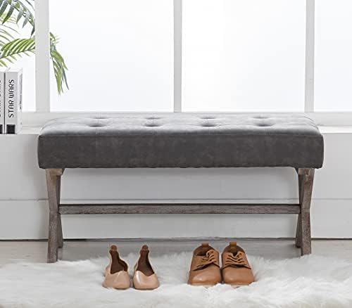 chairus 36" PU Leather Farmhouse Entryway Bench End of Bed Bench, Gray