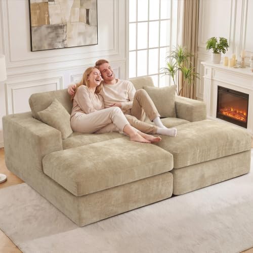 81" Oversized Double Chaise Lounge, Cloud Boneless Sofa Bed, Khaki