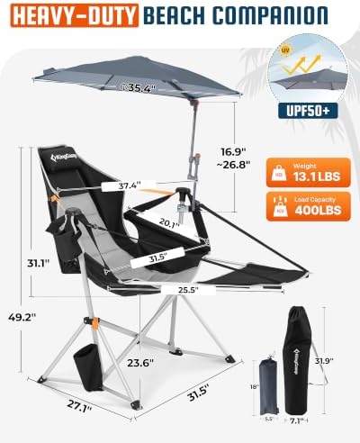 KingCamp Hammock Chair with Umbrella & Footrest,Camping Chair with Canopy