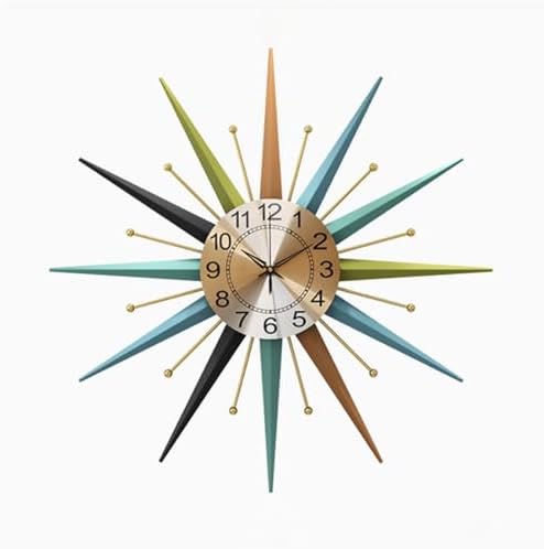 22 Inch Mid-Century Style Metal Crystal Wall Clock, Star-Shaped Silent Decora...