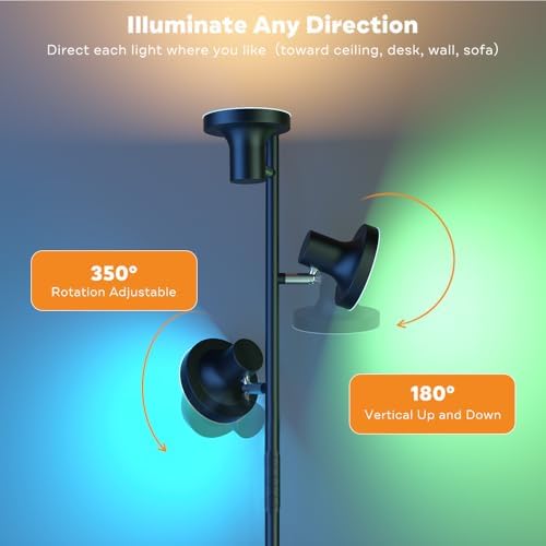 SIBRILLE RGB Floor Lamp, 36W Bright LED Standing Lamp with 3 Swivel Lights, C...